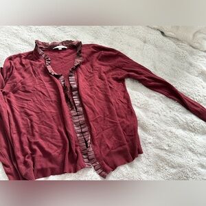 Source Unknown Ruffle Trim Merlot Cardigan